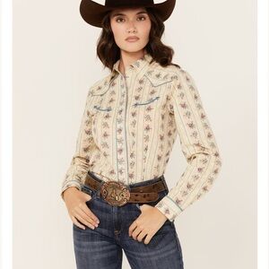 Twenty X r floral long sleeve western pearl snap button down shirt L